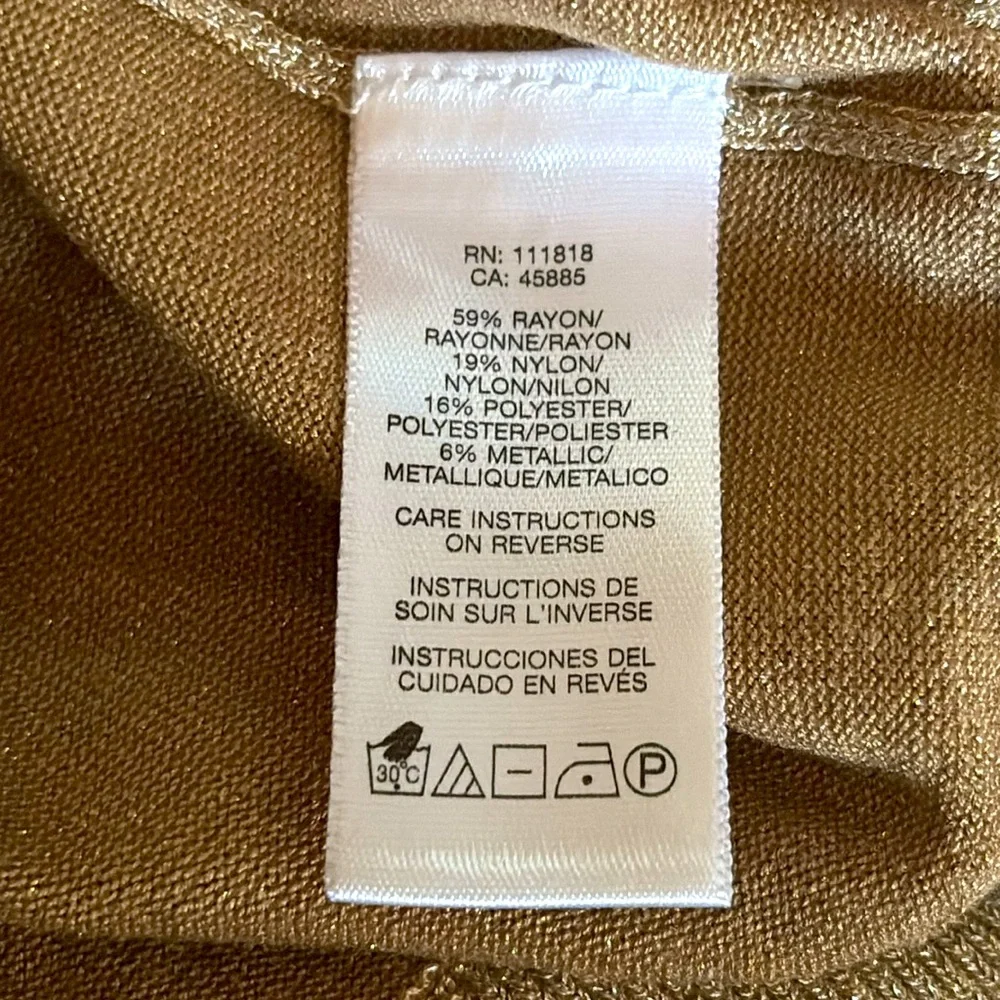 NWT Michael Kors Sweater V Neck Faux Shrug Gold Sparkle / Dark Camel